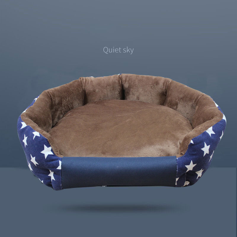 Four seasons washable pet kennel bed with removable pad - Pentagram Dark Blue