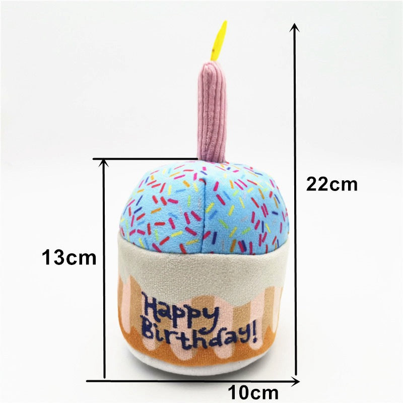 Happy Birthday Dog Plush Squeaky Toy | Birthday Cake, Cupcake, Gift Box & Bone