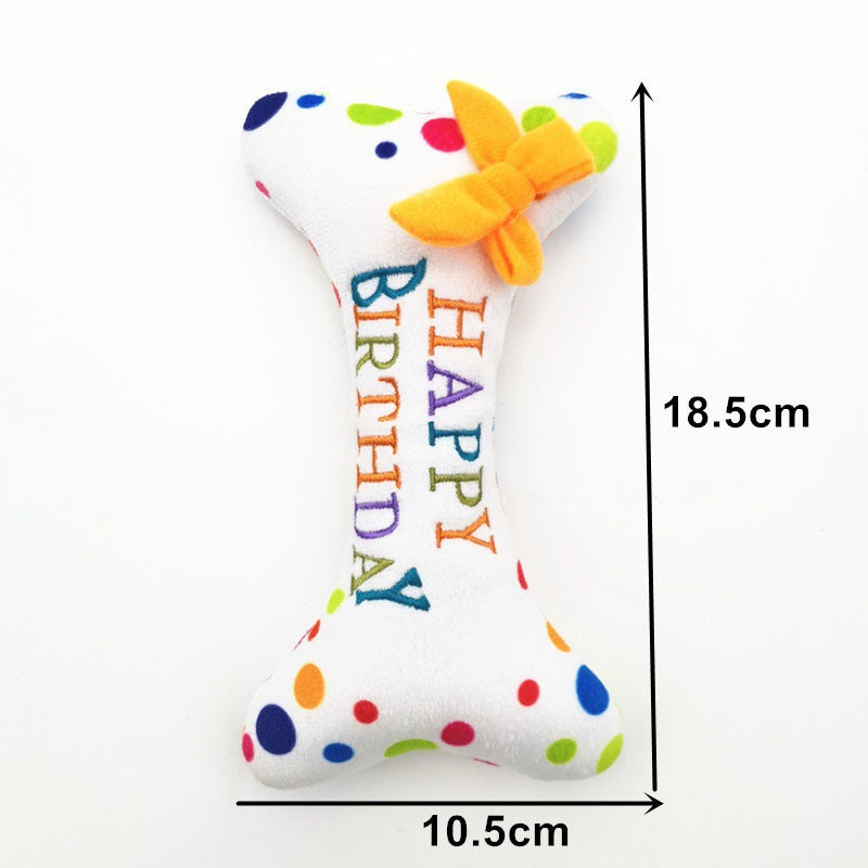 Happy Birthday Dog Plush Squeaky Toy | Birthday Cake, Cupcake, Gift Box & Bone