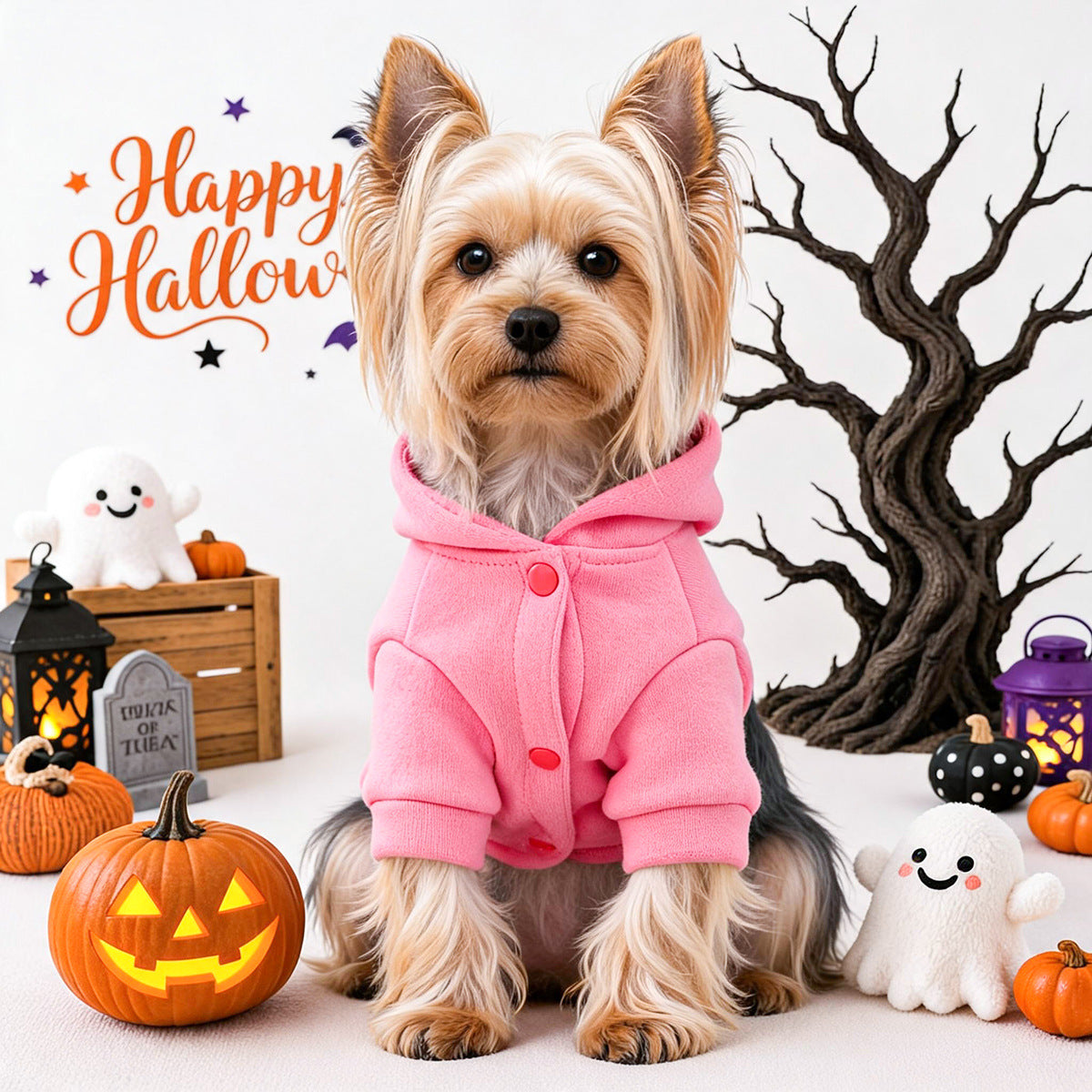 Halloween magic hoodie costume for small dogs and cats - pink witch design