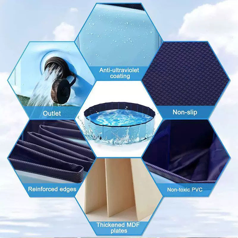 Foldable Portable Dog Pool – 3 Sizes with Drain