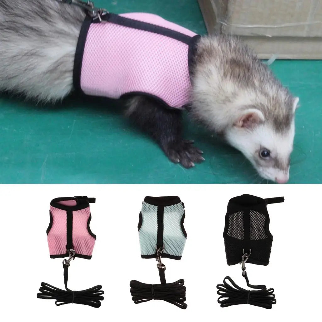 Multifunctional Vest Harness Leash for Hamster Guinea Pig Rabbit Ferret Small Pet Breathable Mesh Rope Walking Accessory