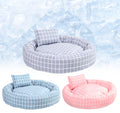 Cozy winter plaid round pet nest with pillow - soft plush cat and dog bed