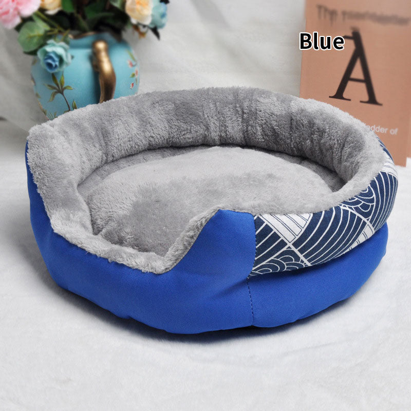 Four seasons washable pet kennel bed with removable pad - Sea Wave Blue 