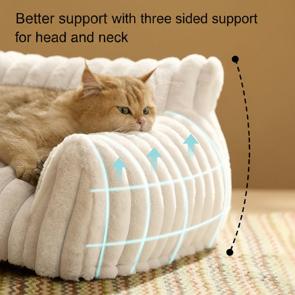 MEWFUN plush pet sofa bed with bolstered edges and machine-washable removable cover