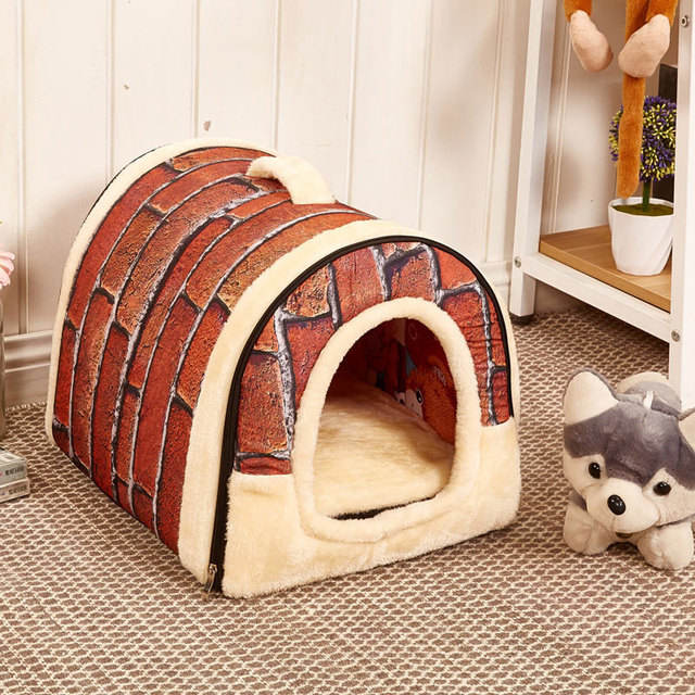 Detachable fabric pet kennel bed for cats and dogs - Brick  pattern