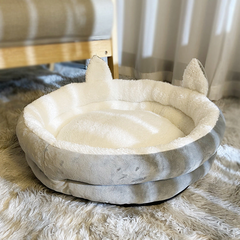 Four seasons washable pet kennel bed with removable pad -Cat Ears Gray