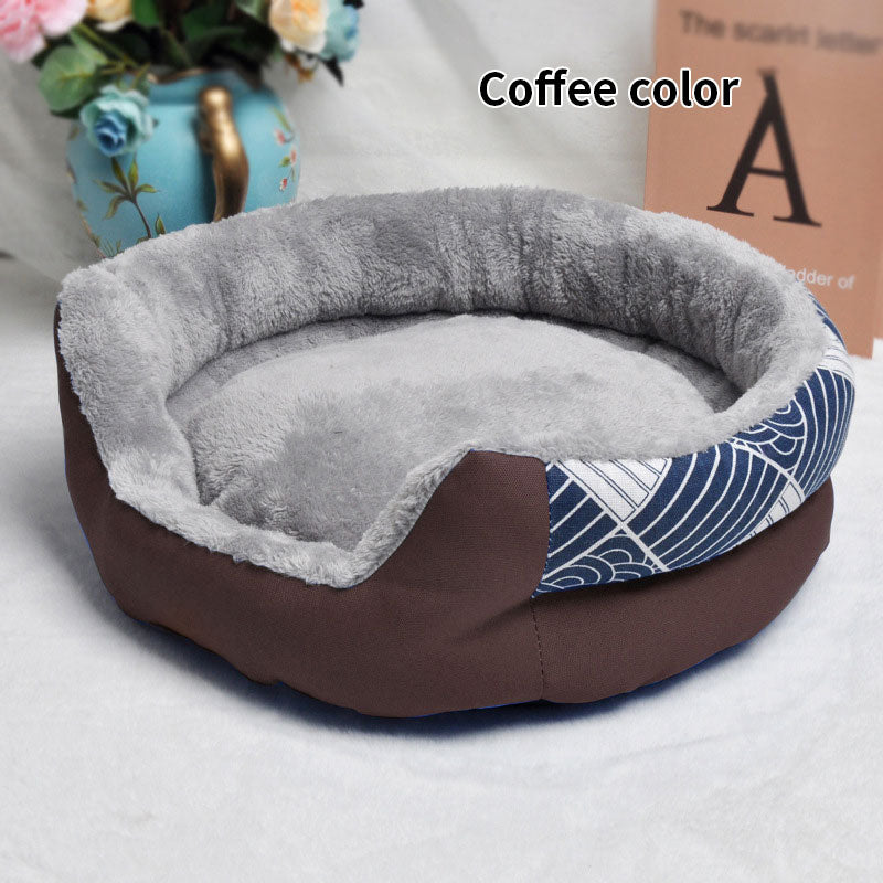Four seasons washable pet kennel bed with removable pad -Sea Wave Coffee 