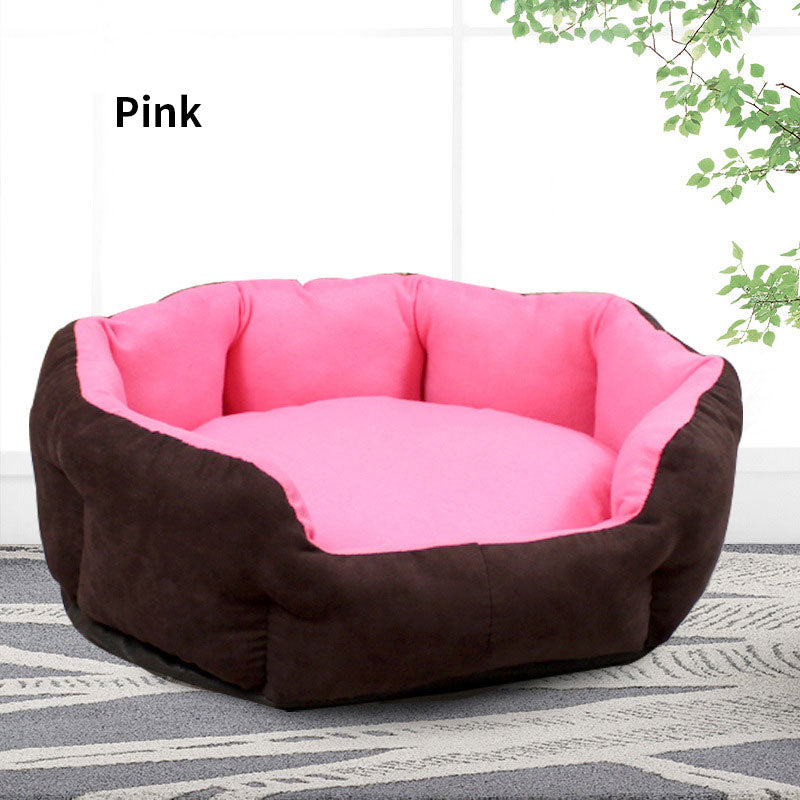 Four seasons washable pet kennel bed with removable pad - Pink 