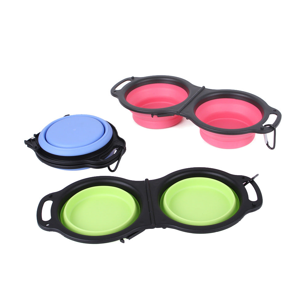 Foldable Silicone Double Dog Bowl – Portable Travel Bowl for Dogs