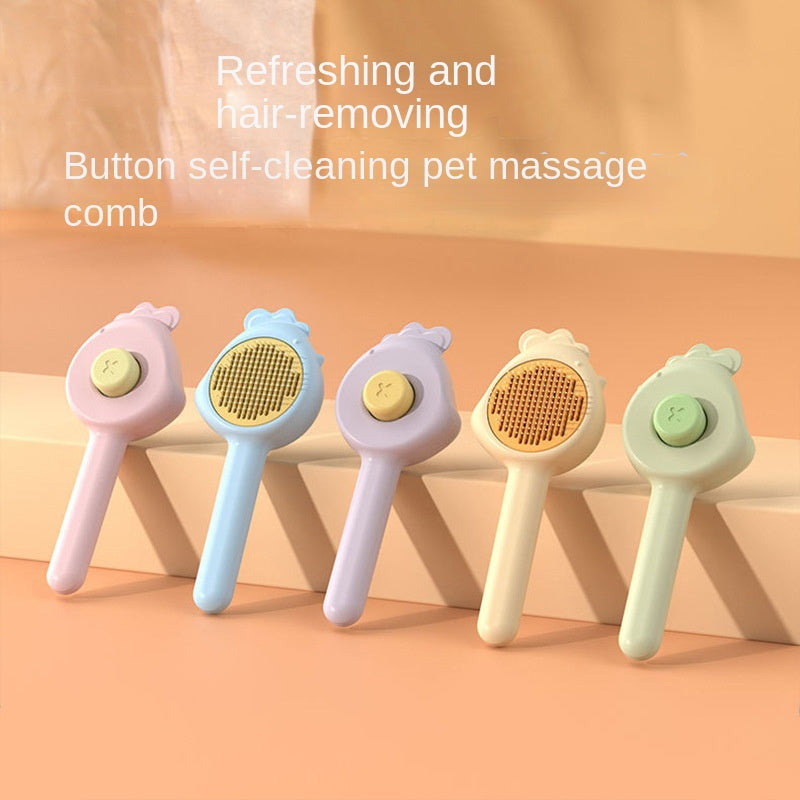 Self-cleaning pet comb with one-click fur release button - removes loose and dead hair from cats and dogs