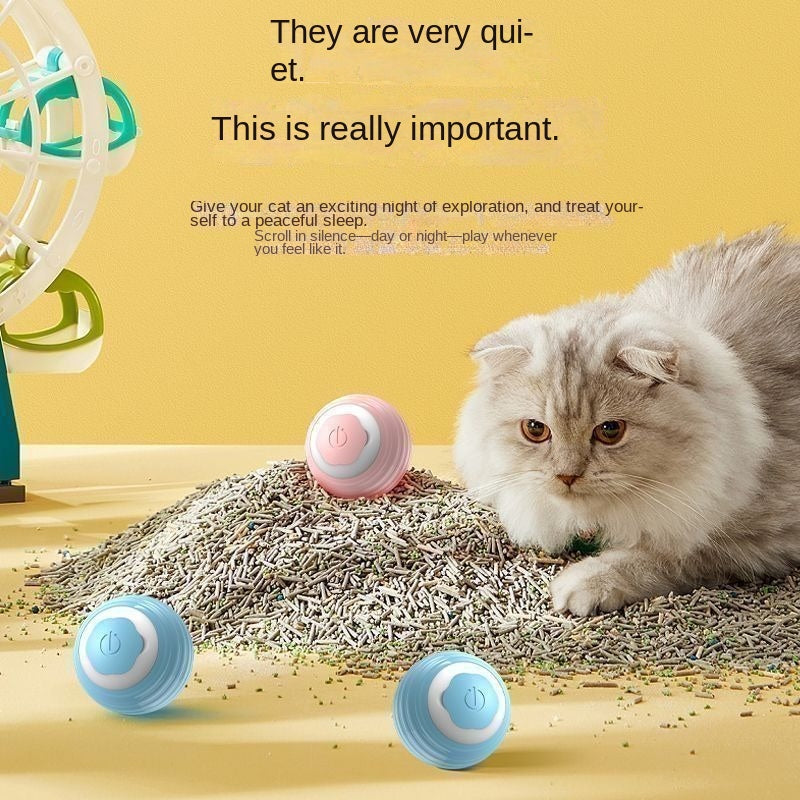 Electric rolling ball cat toy moving autonomously to entertain indoor cats