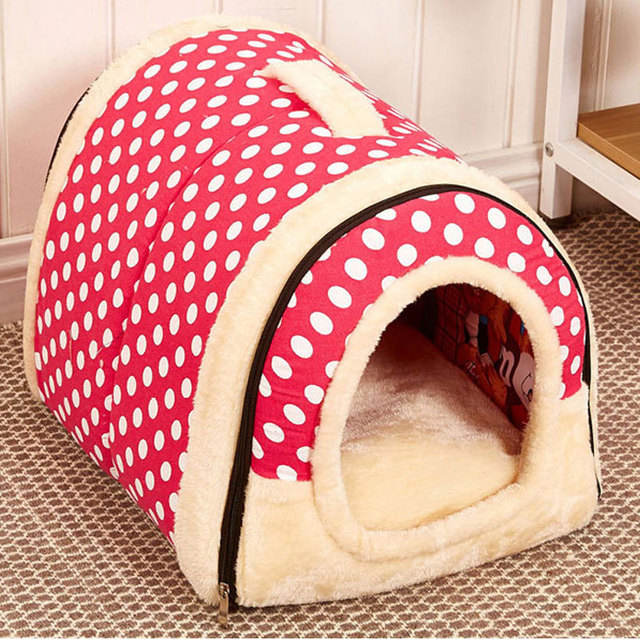 Detachable fabric pet kennel bed for cats and dogs - Polka Dots pattern
