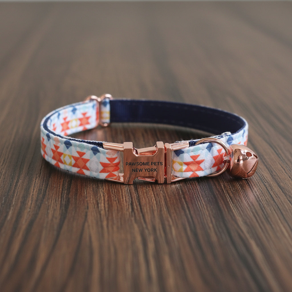 Dog & Cat Collar - Dark Blue with Orange
