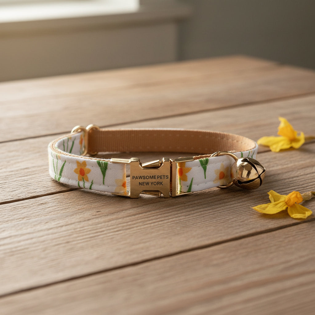Dog & Cat Collar - Khaki Flowers