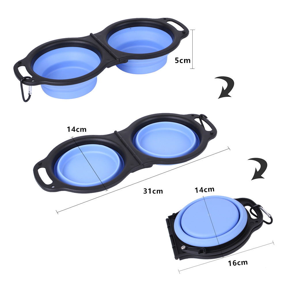 Foldable Silicone Double Dog Bowl – Portable Travel Bowl for Dogs