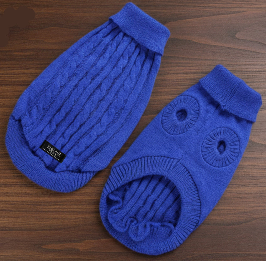 Dog & Cat Cable Knit Sweater - Dark Blue