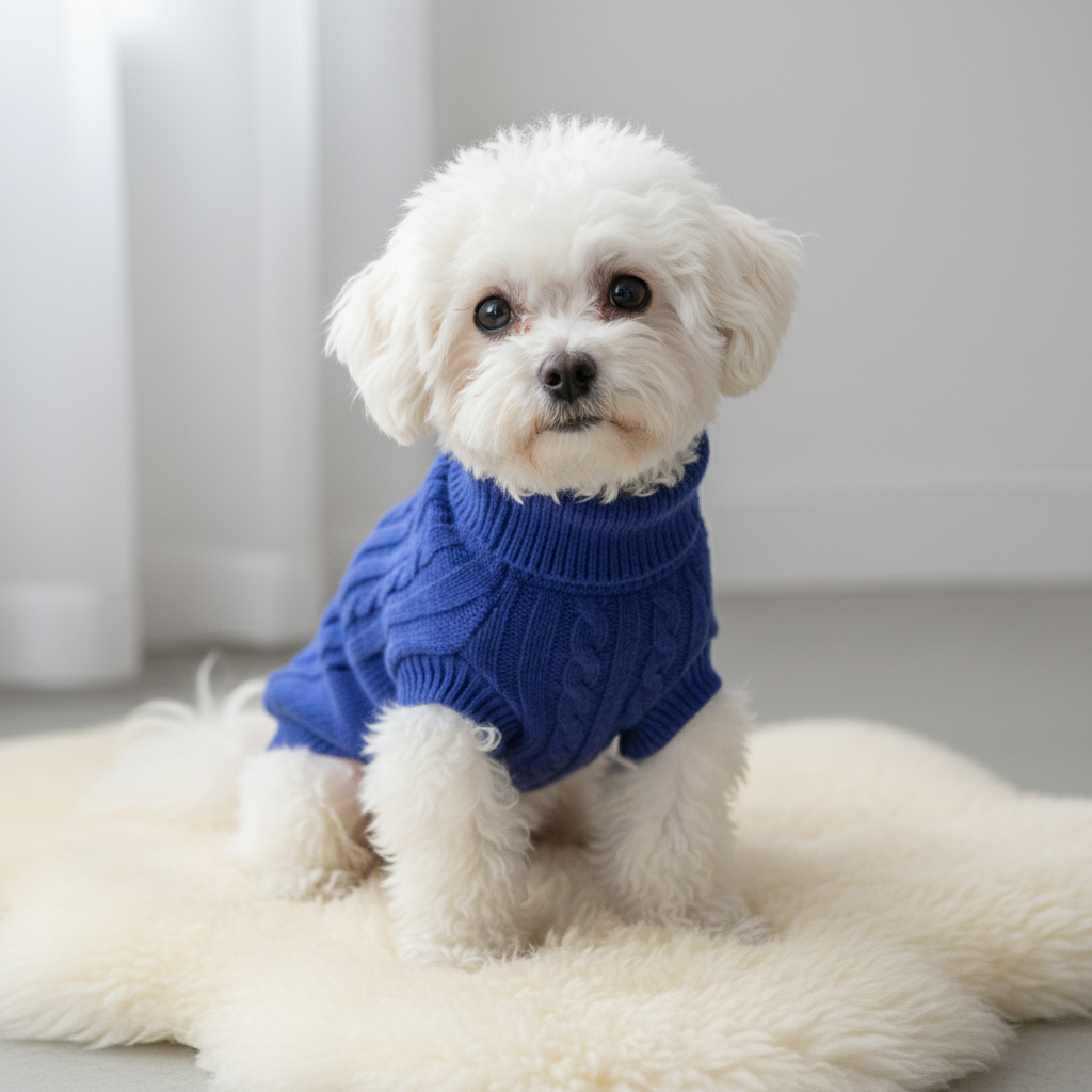 Dog & Cat Cable Knit Sweater - Dark Blue