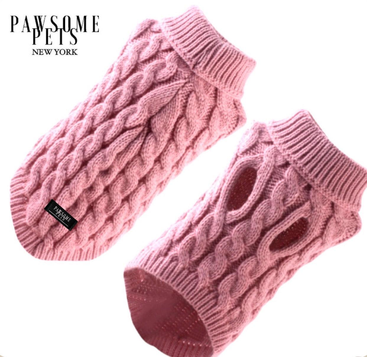 EXTRA WARM DOG AND CAT CABLE KNIT SWEATER - PINK