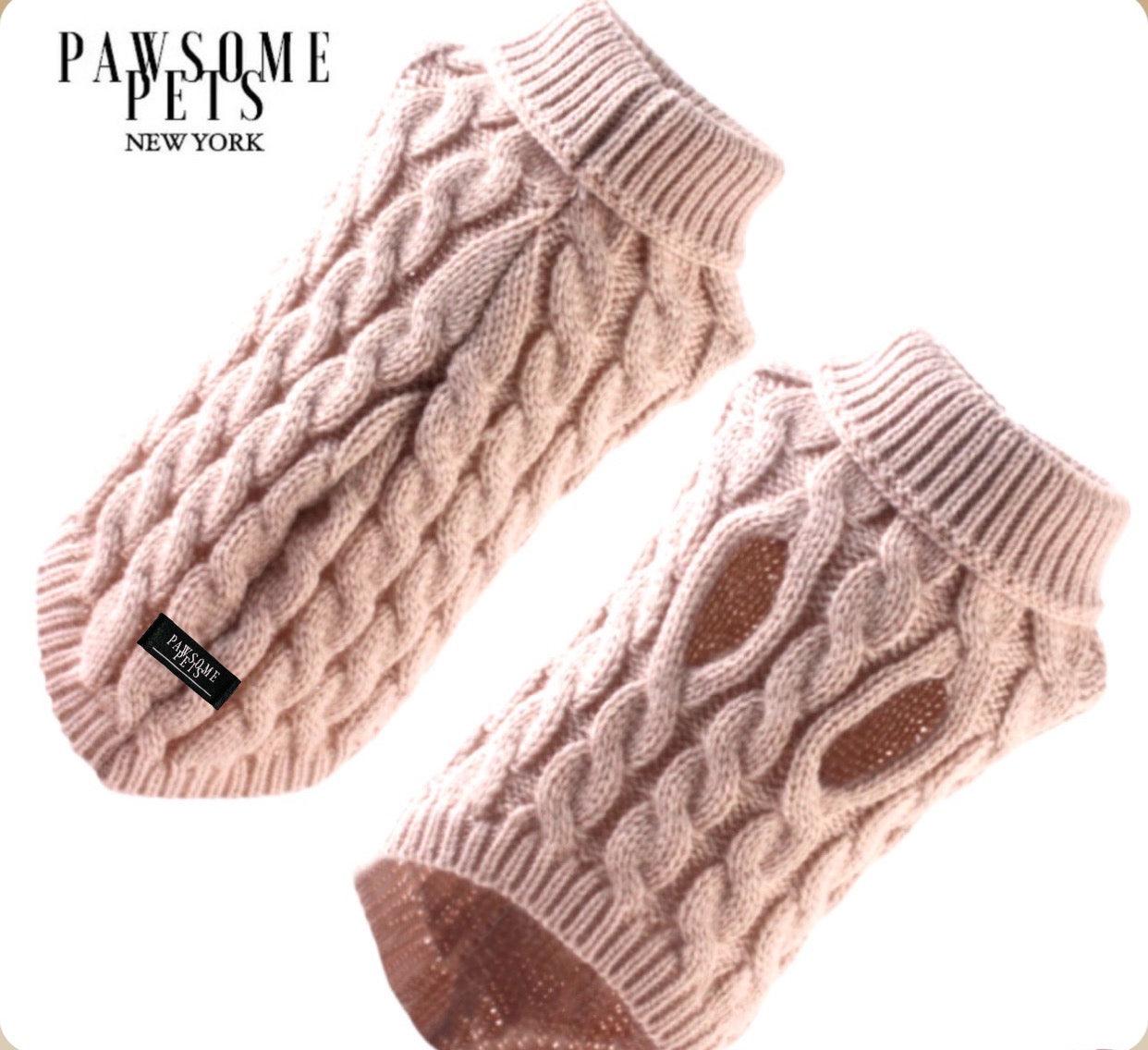 Extra Warm Dog & Cat Cable Knit Turtleneck Sweater - Beige