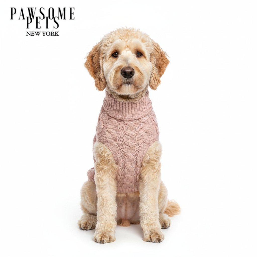 Extra Warm Dog & Cat Cable Knit Turtleneck Sweater - Beige
