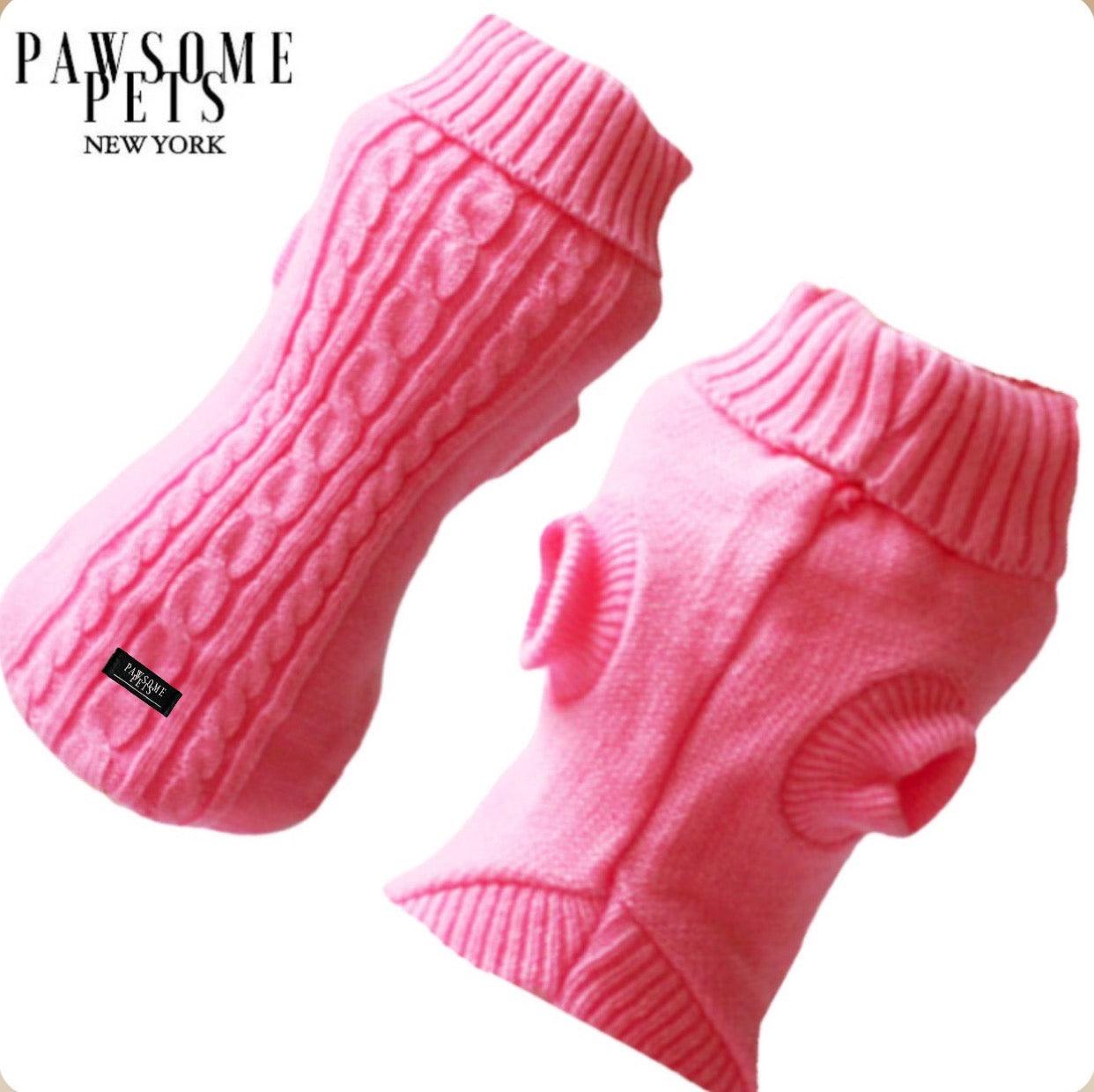 EXTRA WARM DOG AND CAT CABLE KNIT SWEATER - ROSE PINK