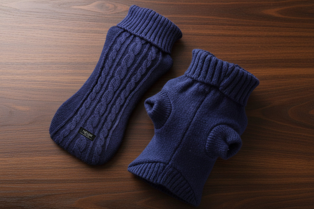 EXTRA WARM DOG AND CAT CABLE KNIT SWEATER - NAVY BLUE