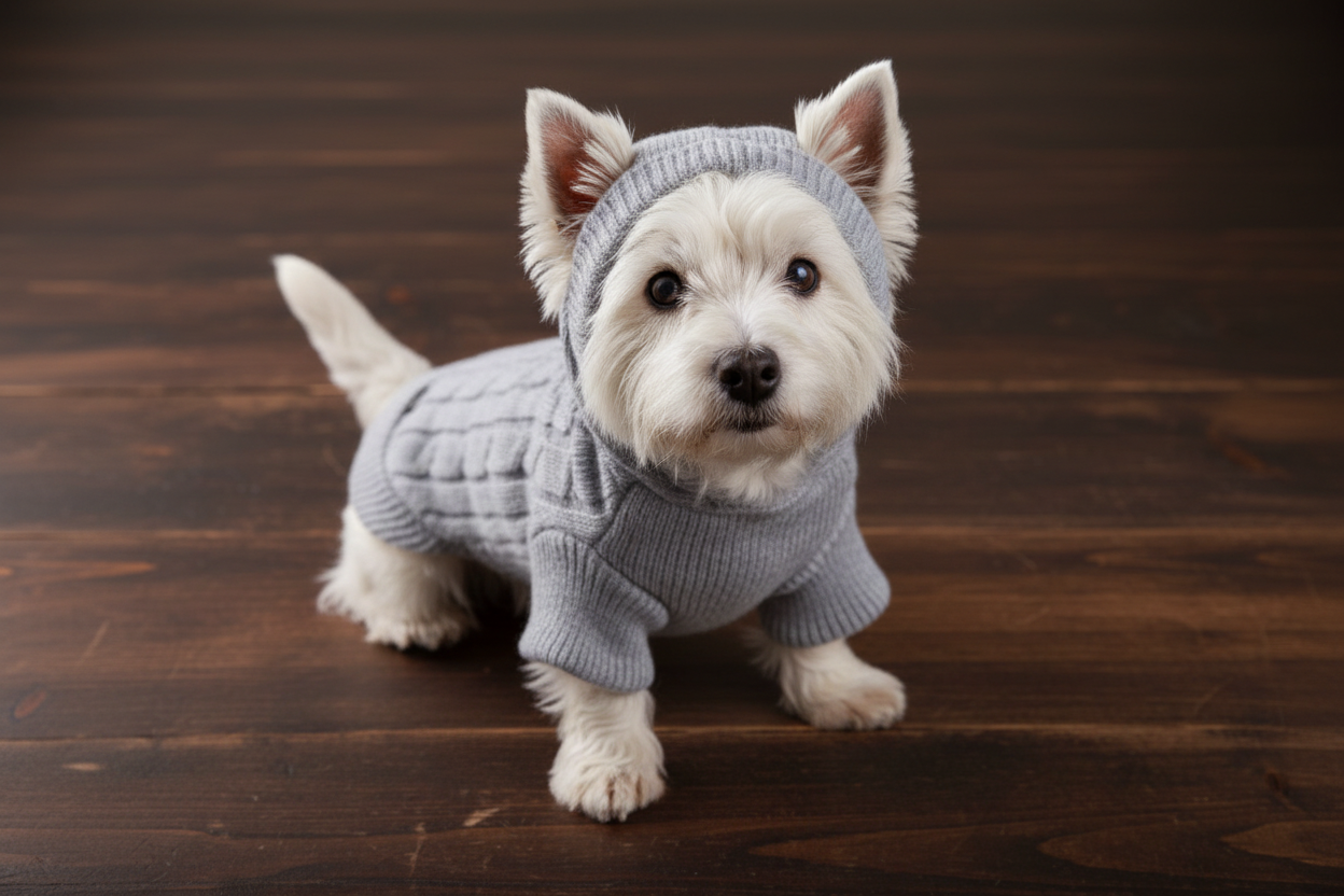 Extra Warm Dog or Cat sweater With Hood - Grey