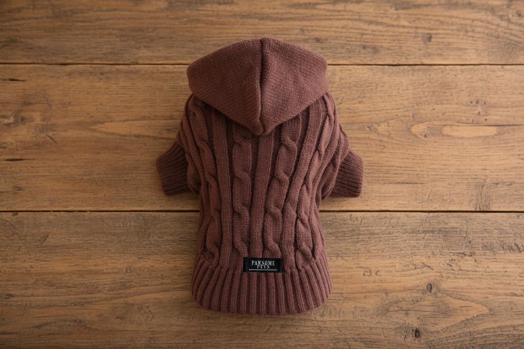 Extra Warm Dog or Cat Sweater With Hood -  Brown