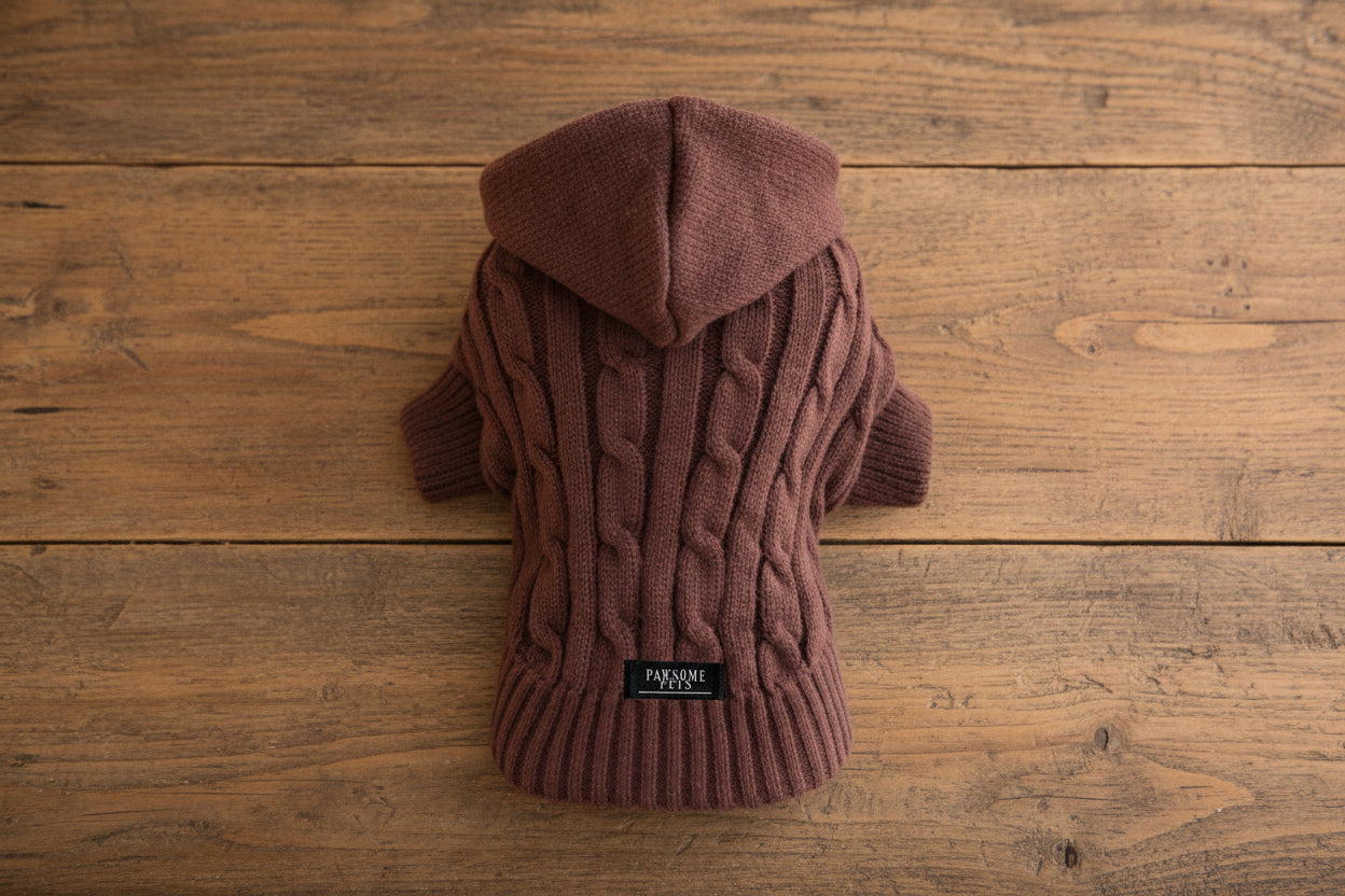 Extra Warm Dog or Cat Sweater With Hood -  Brown
