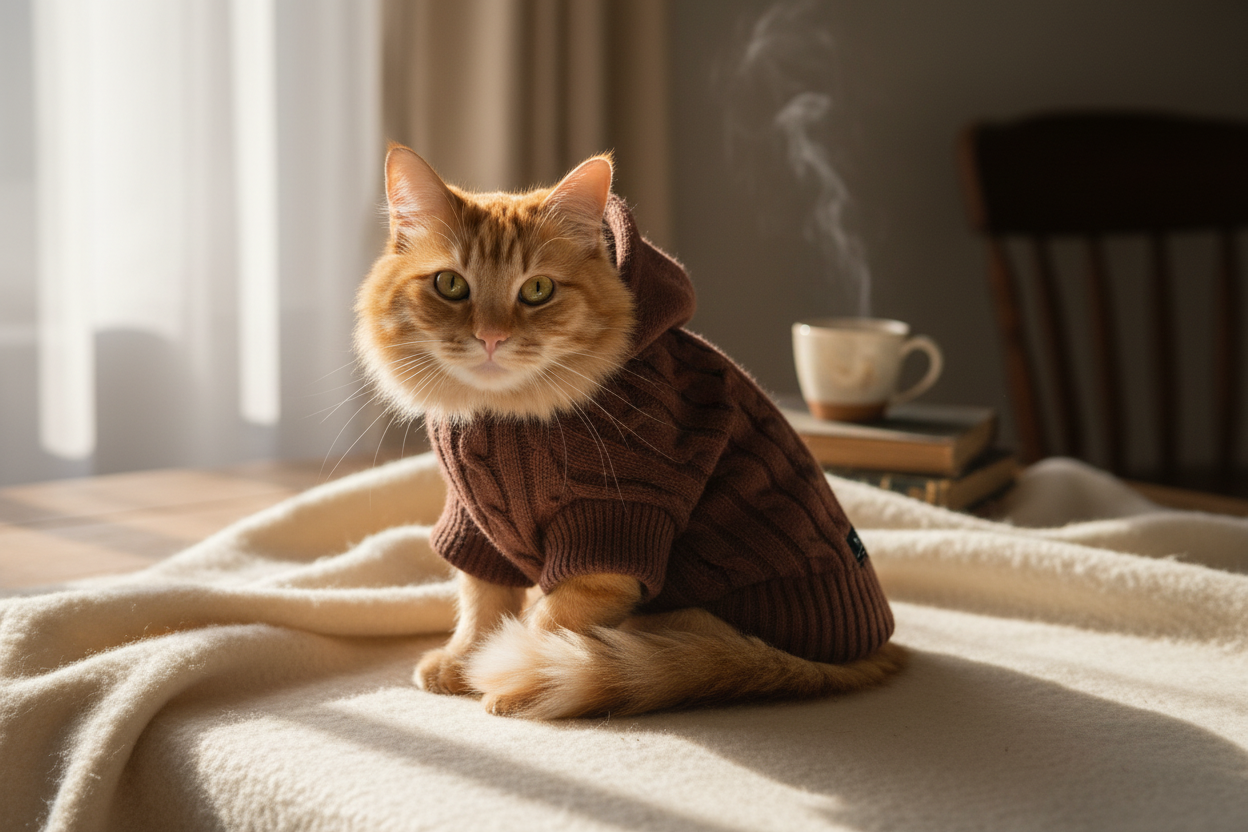 Extra Warm Dog or Cat Sweater With Hood -  Brown