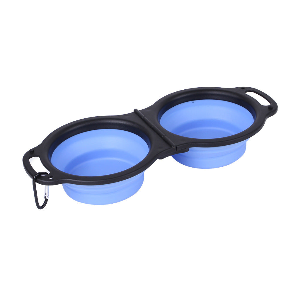 Foldable Silicone Double Dog Bowl – Portable Travel Bowl for Dogs