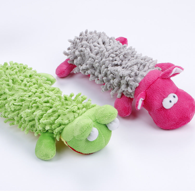 Squeaky Plush Mop Dog Toy | Hippo & Frog Interactive Chew Toys for Dogs