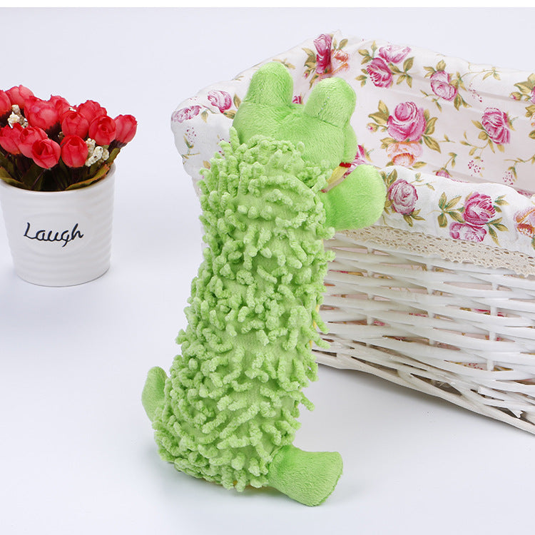 Squeaky Plush Mop Dog Toy | Hippo & Frog Interactive Chew Toys for Dogs