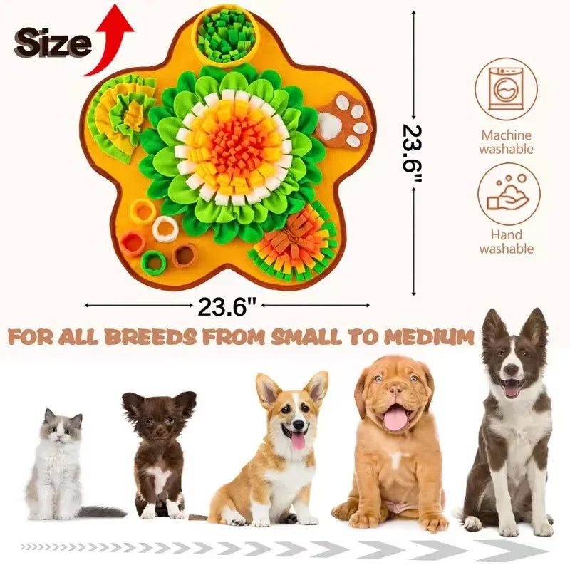Snuffle mat for dogs - interactive polar fleece feeding mat and treat dispenser 60x60cm