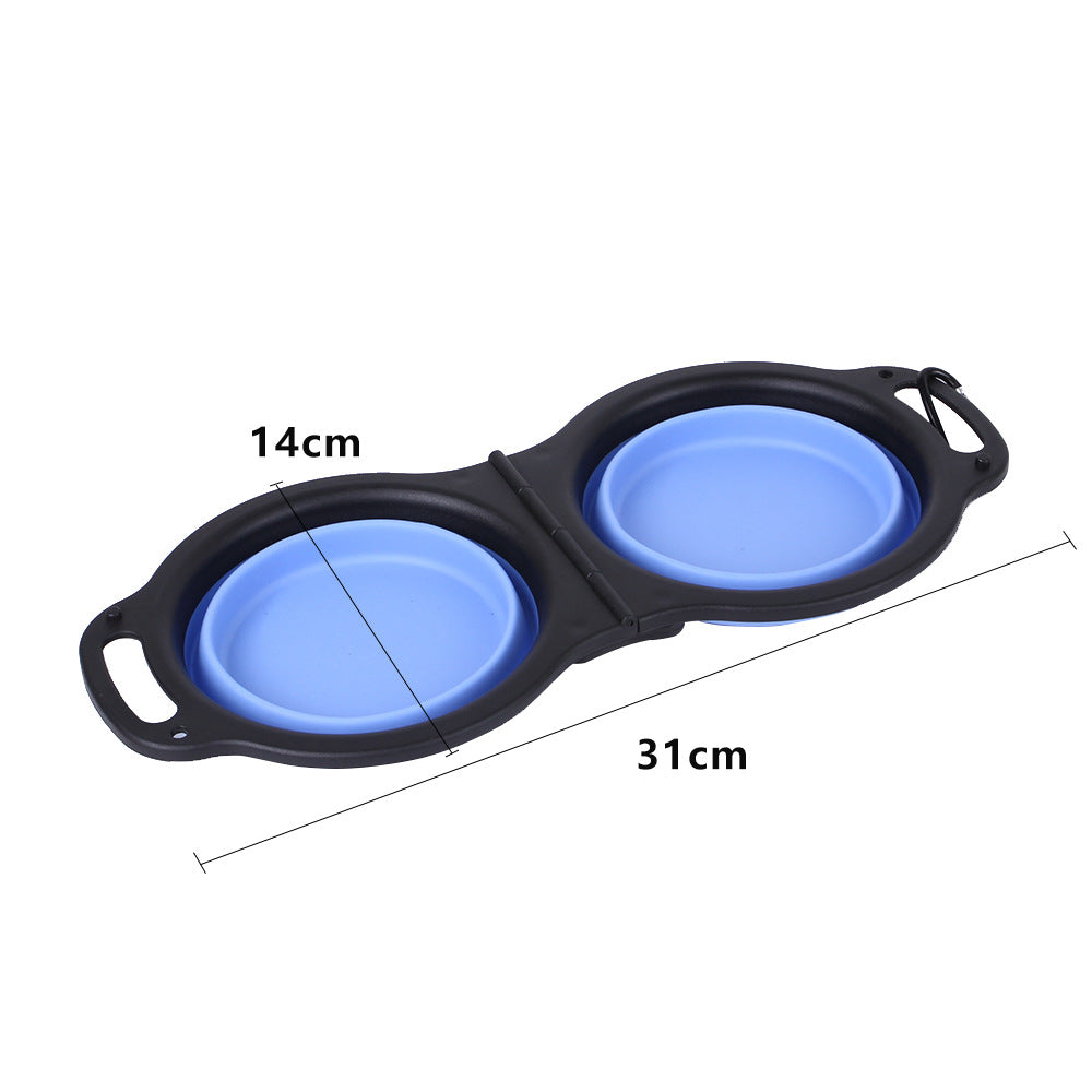 Foldable Silicone Double Dog Bowl – Portable Travel Bowl for Dogs