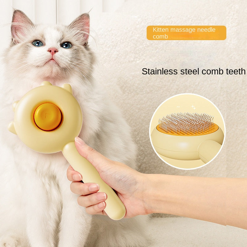 Self-cleaning pet comb with one-click fur release button - removes loose and dead hair from cats and dogs
