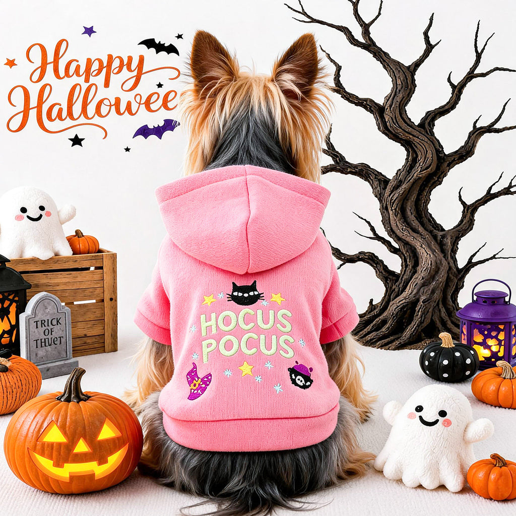Halloween magic hoodie costume for small dogs and cats - pink witch design