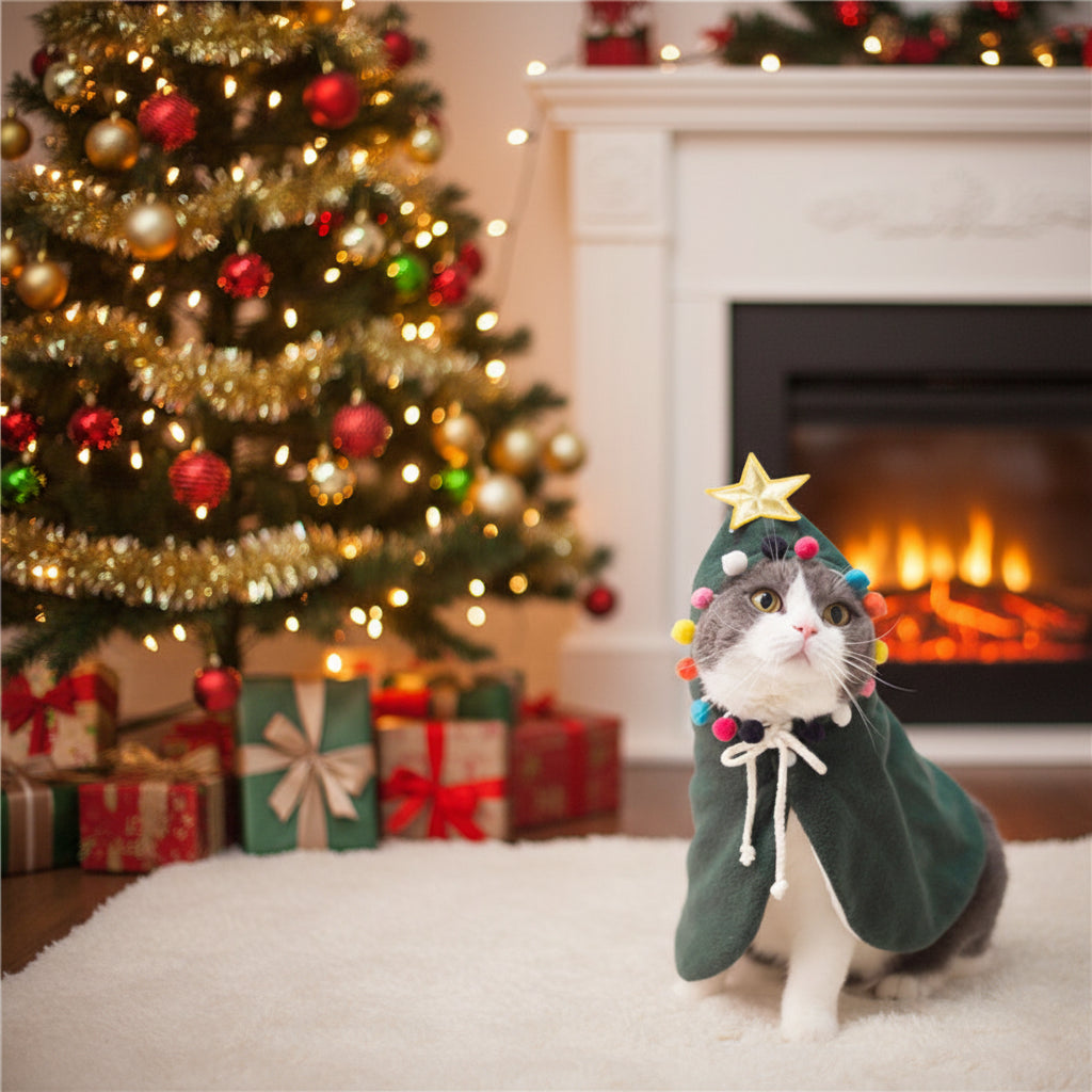 Christmas tree cape costume for cats and dogs - Green holiday cape