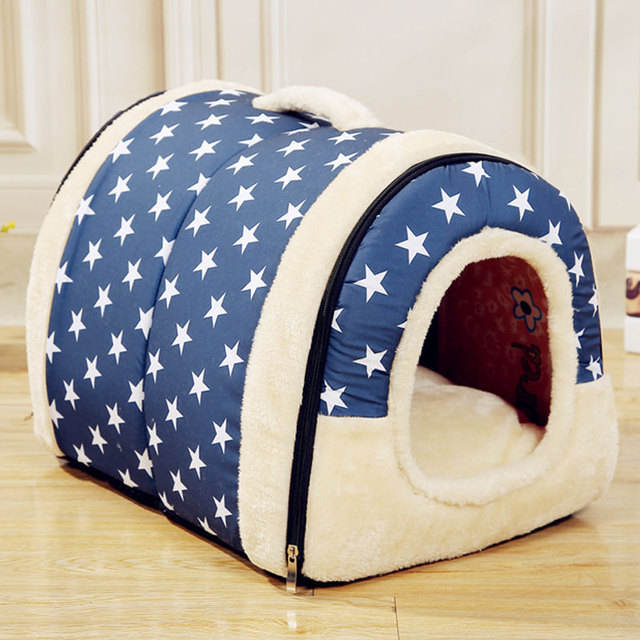 Detachable fabric pet kennel bed for cats and dogs - Blue Star pattern