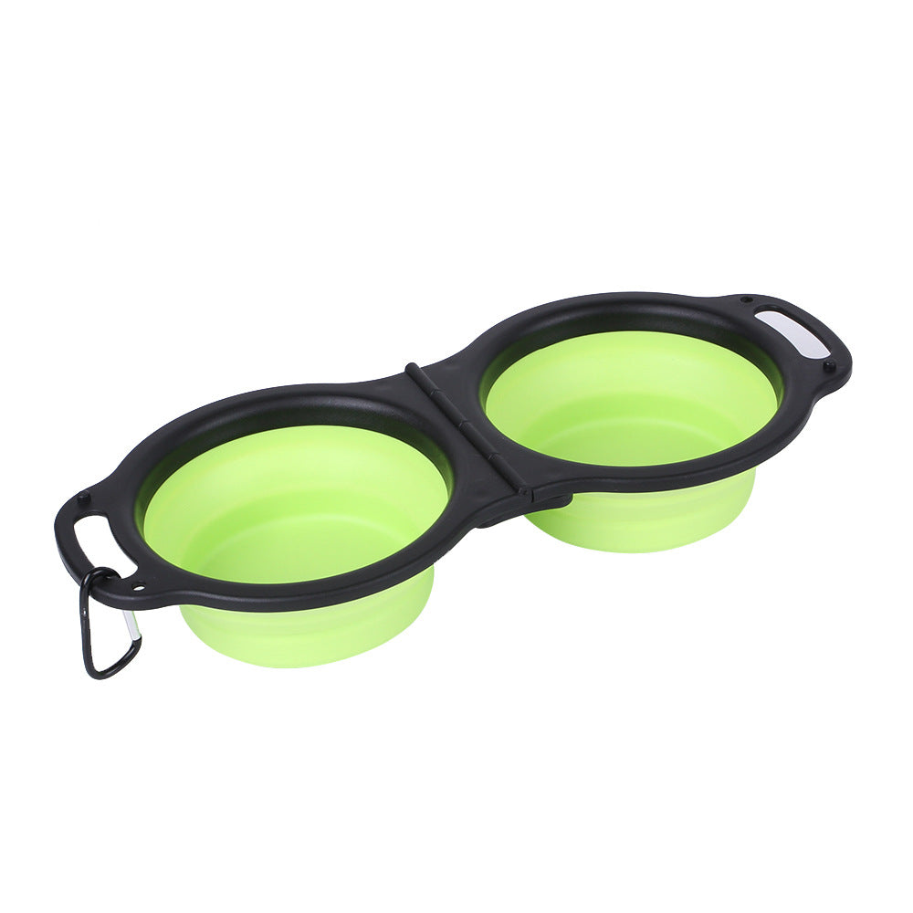 Foldable Silicone Double Dog Bowl – Portable Travel Bowl for Dogs