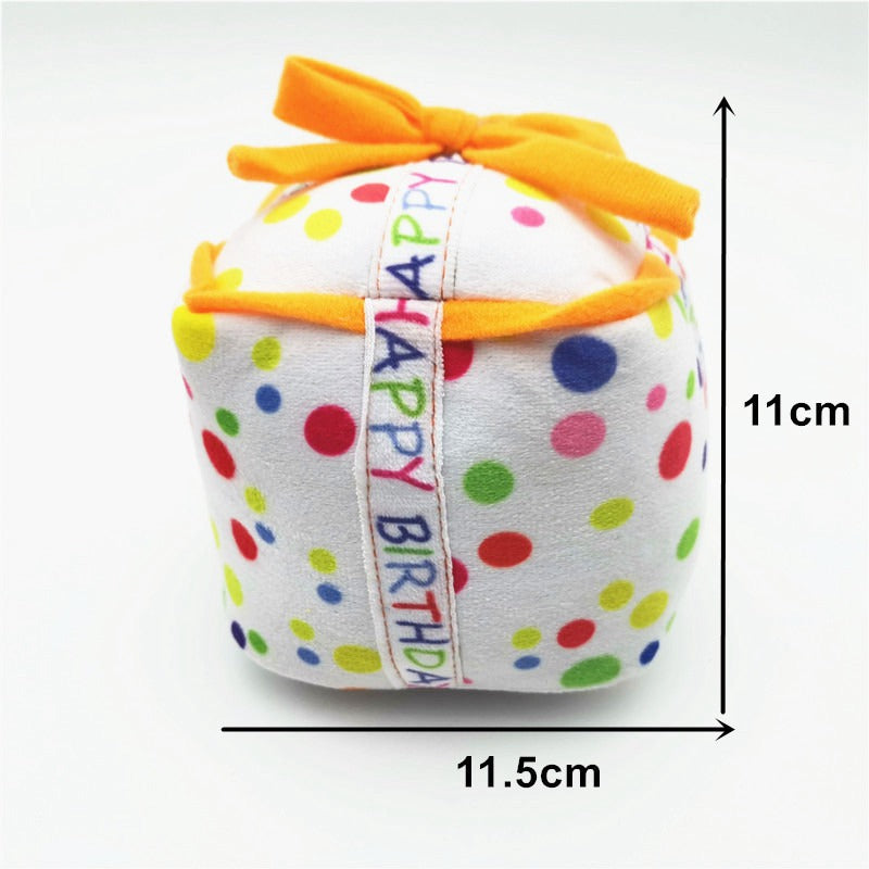 Happy Birthday Dog Plush Squeaky Toy | Birthday Cake, Cupcake, Gift Box & Bone
