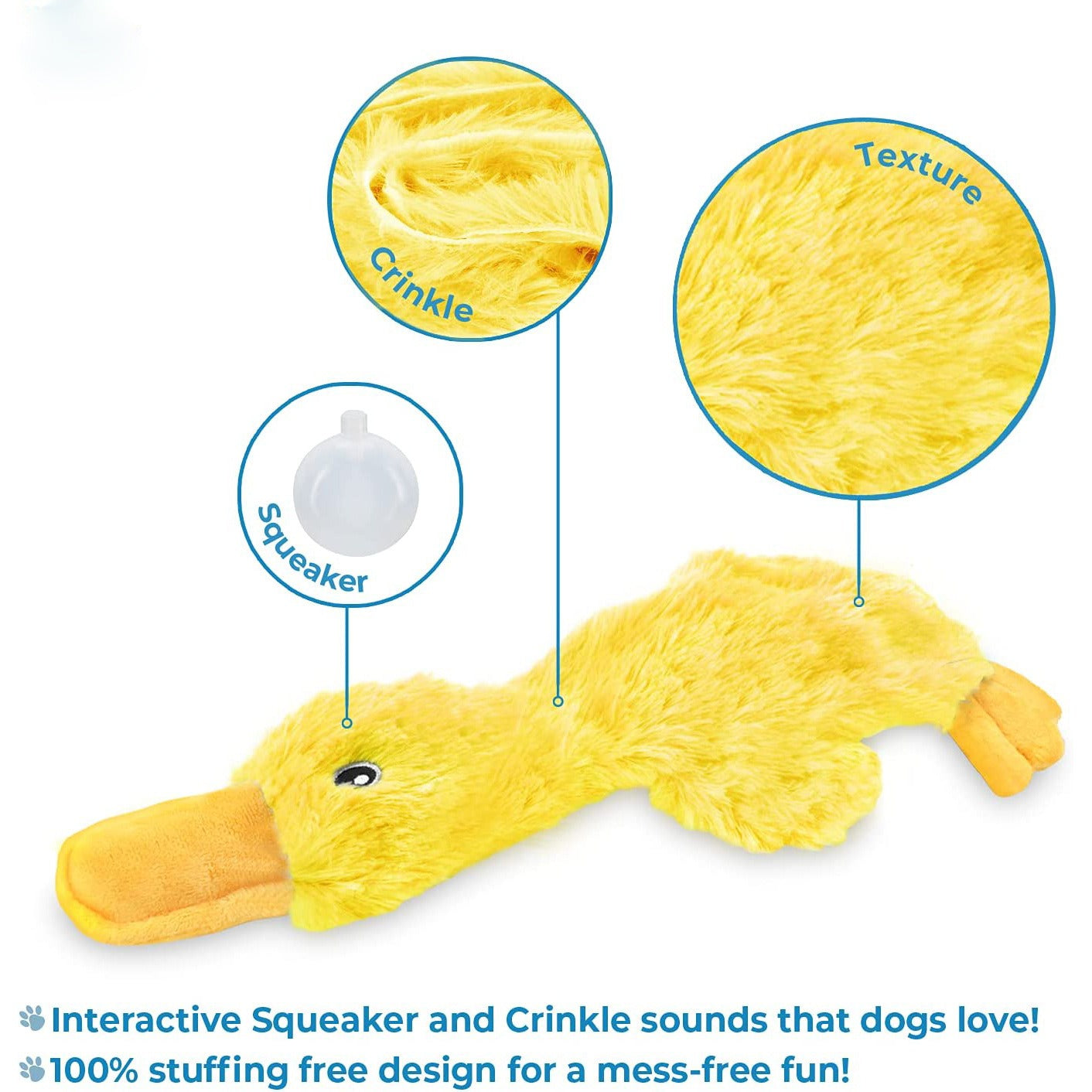 Squeaky Unstuffed Duck Plush Dog Toy