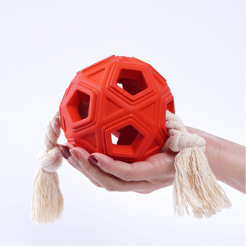 Hollow Rubber Rope Ball Dog Toy | Bite-Resistant Chew & Tug Toy for Dogs
