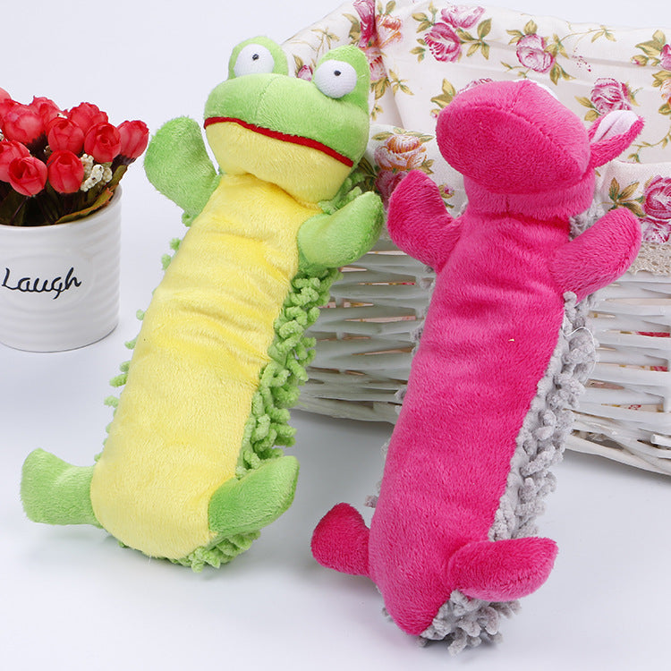 Squeaky Plush Mop Dog Toy | Hippo & Frog Interactive Chew Toys for Dogs