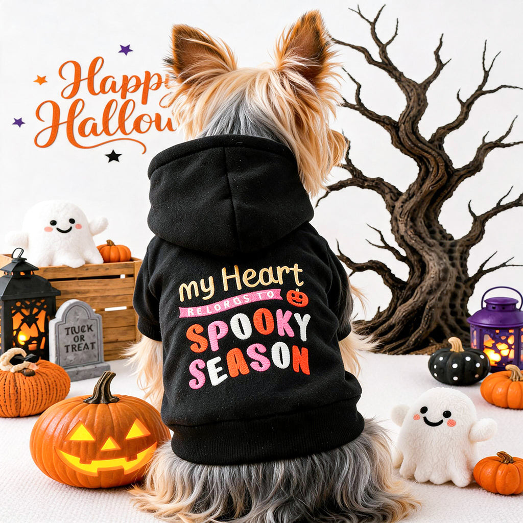 Halloween embroidered hoodie costume for small dogs and cats - black spooky design
