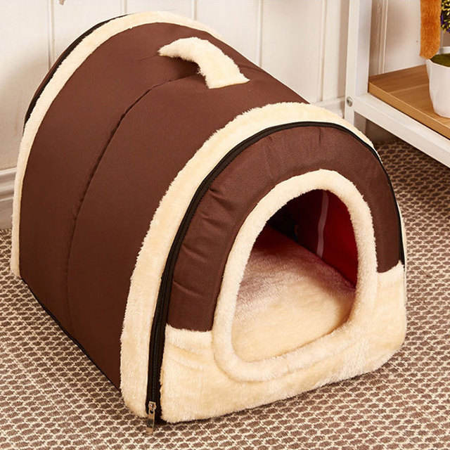 Detachable fabric pet kennel bed for cats and dogs - Brown 