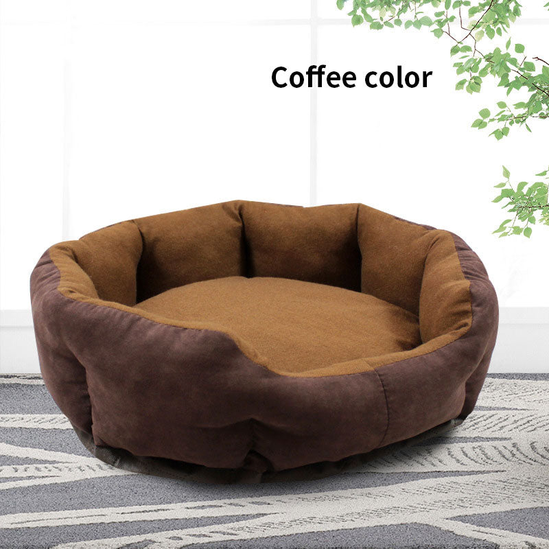 Four seasons washable pet kennel bed with removable pad - Coffee Round Nest 