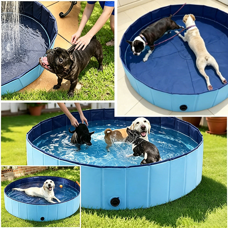 Foldable Portable Dog Pool – 3 Sizes with Drain