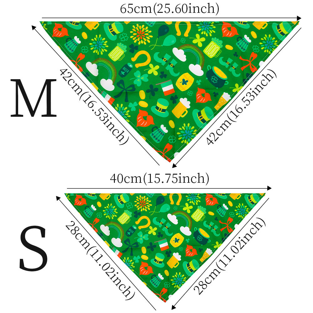 St. Patrick's Day Dog & Cat Bandana | Shamrock Triangle Scarf, 9 Patterns, S & M